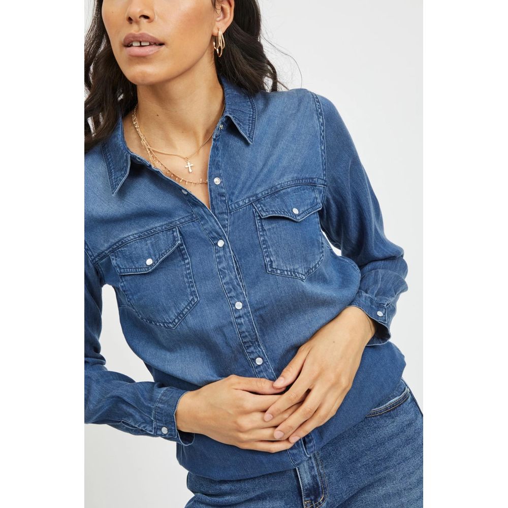 Vila Clothes Blue Cotton Shirt