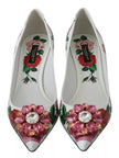 Dolce & Gabbana White Leather Roses Crystal Pumps Shoes
