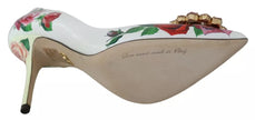 Dolce & Gabbana White Leather Roses Crystal Pumps Shoes