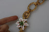 Dolce & Gabbana Gold Brass Oversize Chain LILY Flowers Necklace