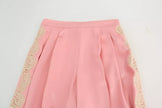 Dolce & Gabbana Pink Lace Trimmed Silk Satin Wide Legs Pants