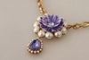 Dolce & Gabbana Gold Tone Floral Crystals Purple Embellished Necklace