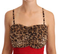 Dolce & Gabbana Brown Leopard Red Tulle Sheath Midi Dress