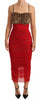 Dolce & Gabbana Brown Leopard Red Tulle Sheath Midi Dress