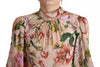 Dolce & Gabbana Pink A-line Sheath Floral Pussy Bow Long Dress