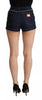 Dolce & Gabbana Dark Blue Embellished Denim Hot Pants Shorts