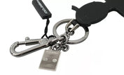 Dolce & Gabbana Black Leather Fisherman Logo Badge Keyring Keychain