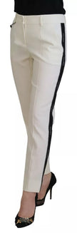 Dolce & Gabbana White High Waist Tapered Wool Pants