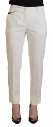 Dolce & Gabbana White High Waist Tapered Wool Pants
