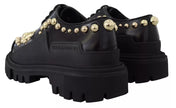 Dolce & Gabbana Black Leather Trekking Derby Embellished Shoes
