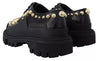 Dolce & Gabbana Black Leather Trekking Derby Embellished Shoes