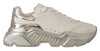 Dolce & Gabbana White Silver Leather Daymaster Sneakers Shoes