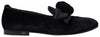 Dolce & Gabbana Black Velvet Flats Bow Young Queen Shoes