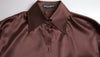 Dolce & Gabbana Brown Silk Collared Long Sleeves Top Blouse