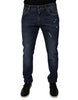 Dolce & Gabbana Dark Blue Cotton Logo Skinny Denim Jeans