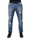 Dolce & Gabbana Blue Cotton Stretch Tattered Skinny Denim Jeans