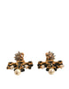 Dolce & Gabbana Black Crystal Cross Crystal Embellished Gold Clip On Earrings