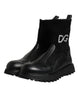 Dolce & Gabbana Black DG Logo Horse Sock Ankle Boots Shoes