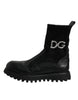 Dolce & Gabbana Black DG Logo Horse Sock Ankle Boots Shoes