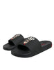 Dolce & Gabbana Black Leather Slides Sandals Beachwear Shoes