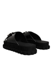 Dolce & Gabbana Black Leather DG Criss Cross Slides Sandals Shoes