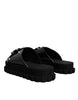 Dolce & Gabbana Black Leather DG Criss Cross Slides Sandals Shoes