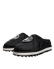 Dolce & Gabbana Black Nylon Quilted Logo Patch Sandals Slides Shoes