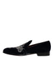 Dolce & Gabbana Black Velvet Floral Gun Loafers Dress Shoes