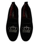 Dolce & Gabbana Black Velvet Crystal Crown Loafers Formal Dress Shoes