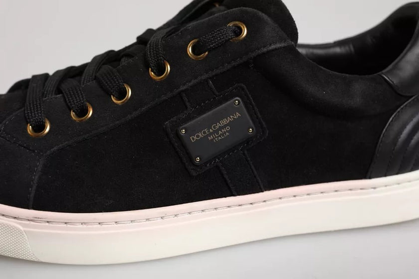 Dolce & Gabbana Black Logo Suede Leather Men Sneakers Shoes