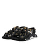 Dolce & Gabbana Black Leather Studded Slides Sandals Shoes