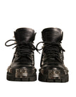 Dolce & Gabbana Black Leather Studded Trekking Boots Shoes