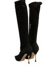 Dolce & Gabbana Black Suede Stiletto Knee High Boots Shoes