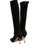 Dolce & Gabbana Black Suede Stiletto Knee High Boots Shoes