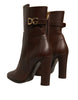 Dolce & Gabbana Brown Leather Heels Mid Calf Boots Shoes