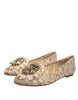 Dolce & Gabbana Beige Crystal Loafer Lace Ballet Flats Shoes