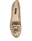 Dolce & Gabbana Beige Crystal Loafer Lace Ballet Flats Shoes