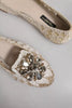 Dolce & Gabbana Beige Crystal Loafer Lace Ballet Flats Shoes