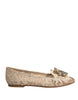 Dolce & Gabbana Beige Crystal Loafer Lace Ballet Flats Shoes