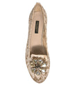 Dolce & Gabbana Beige Crystal Loafer Lace Ballet Flats Shoes