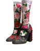 Dolce & Gabbana Black Floral Socks Crystal Boots Jersey Shoes