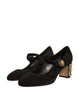 Dolce & Gabbana Black Suede Jewelled Mary Jane Pumps Shoes