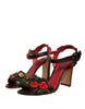 Dolce & Gabbana Black Embossed Carnation Heeled Sandals Shoes