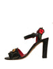 Dolce & Gabbana Black Embossed Carnation Heeled Sandals Shoes