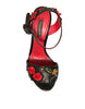 Dolce & Gabbana Black Embossed Carnation Heeled Sandals Shoes