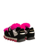 Dolce & Gabbana Black Pink Fur Embellished Sneakers Shoes