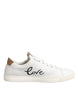 Dolce & Gabbana White Leather Heart Embellished Sneakers Shoes