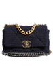 Chanel Dark Blue Medium Flap Tweed CC Gold Gray Chain Shoulder Bag