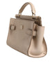 Dolce & Gabbana Beige Logo Plaque Leather Top Handle Strap Crossbody Bag