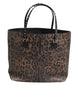 Dolce & Gabbana Brown Black Calfskin Leopard Print Shoulder Tote Bag
